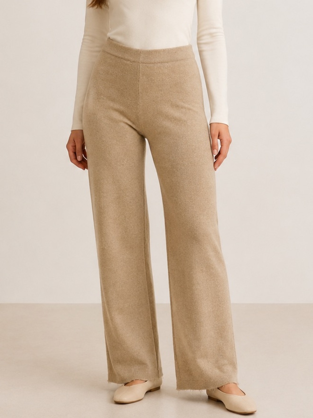 Happily Grey Beige Knit Wide Leg Pull-On Lounge Pants Size L